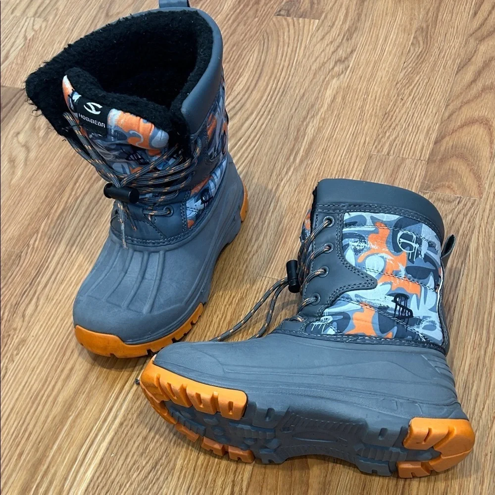 Hobibear Gray/Orange street art Winter Snow Boots size 1 kids
